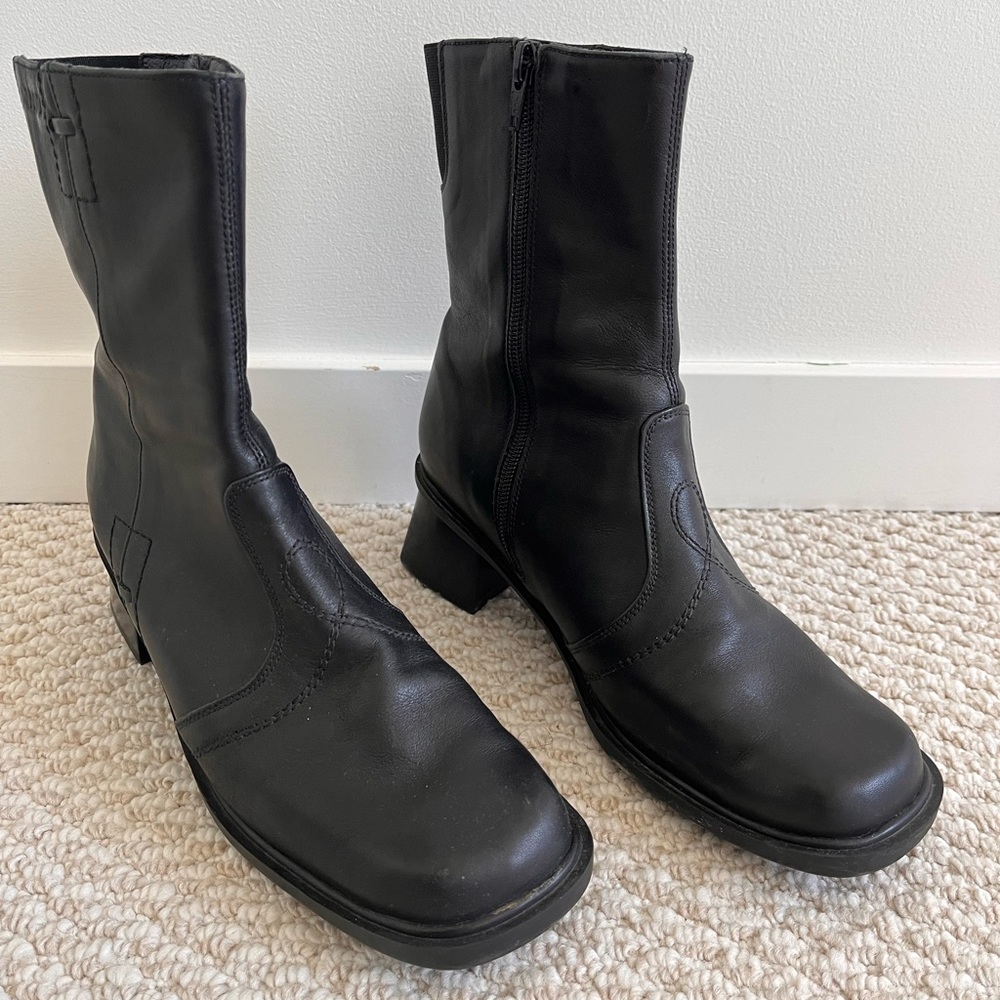 Black leather ankle boots